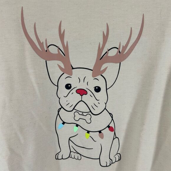 French Bulldog Christmas Sweatshirt Unisex Beige Holiday Novelty Top ?Medium - Picture 2 of 6